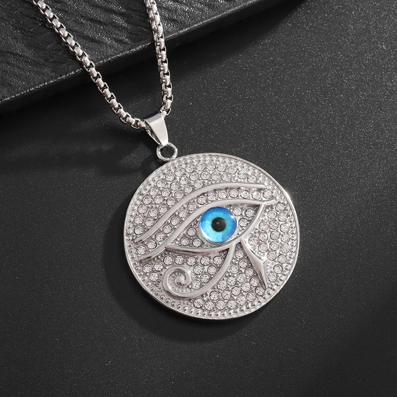 Shining Iced Out Ancient Egyptian God Eye of Horus Cross Pendant Necklace for Men and Women Hip Hop Trendy Amulet