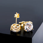 Iced Out Round Zircon Stud Earrings Stainless Steel