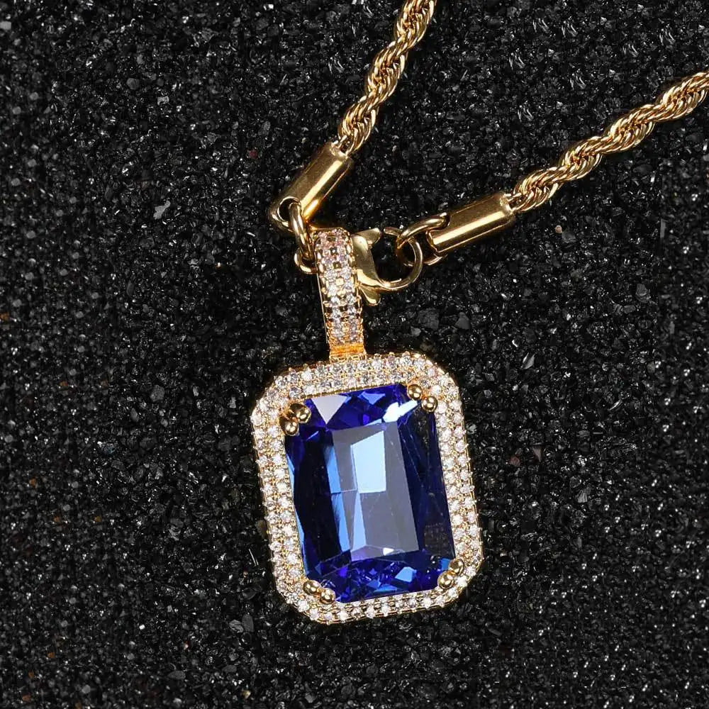 Iced Out Rope Pendant Necklace Stainless Steel