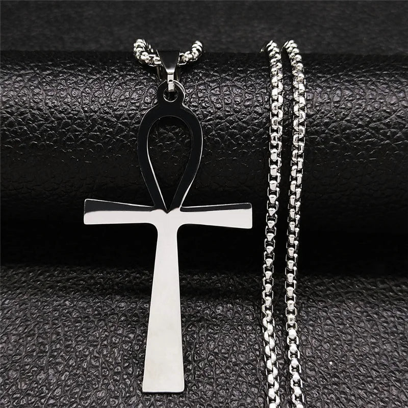 Egyptian Ankh Cross Stainless Steel Necklace Women/Men Symbol of Life Cross Necklace Jewelry Cadenas De Acero Inoxidab