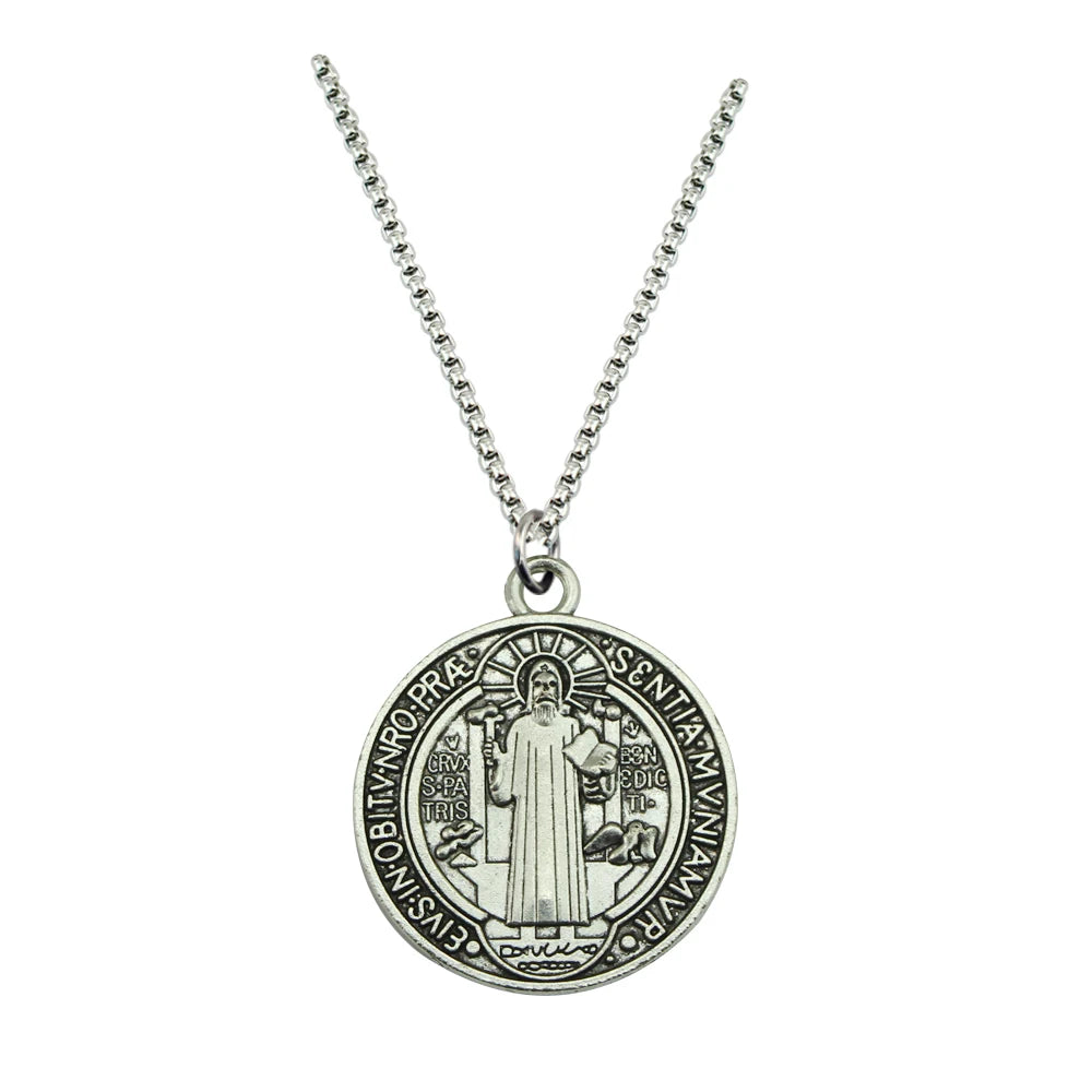 Saint Medal & Jesus Cross Pendant Necklace — Stainless Steel