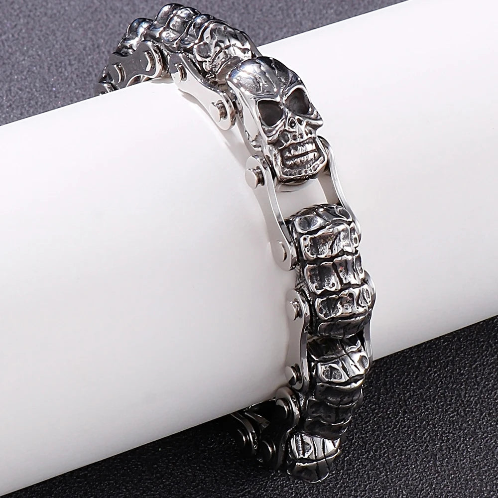 Gothic Stainless Steel Motorcycle Chain Bracelet for Man Casting Men's Bracelets of Skull Heads Skeleton Jewelry