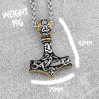 Nordic Viking Thor's Hammer Pendant Scandinavian Rune Amulet Necklace Stainless Steel Chain Men's Jewelry Gift