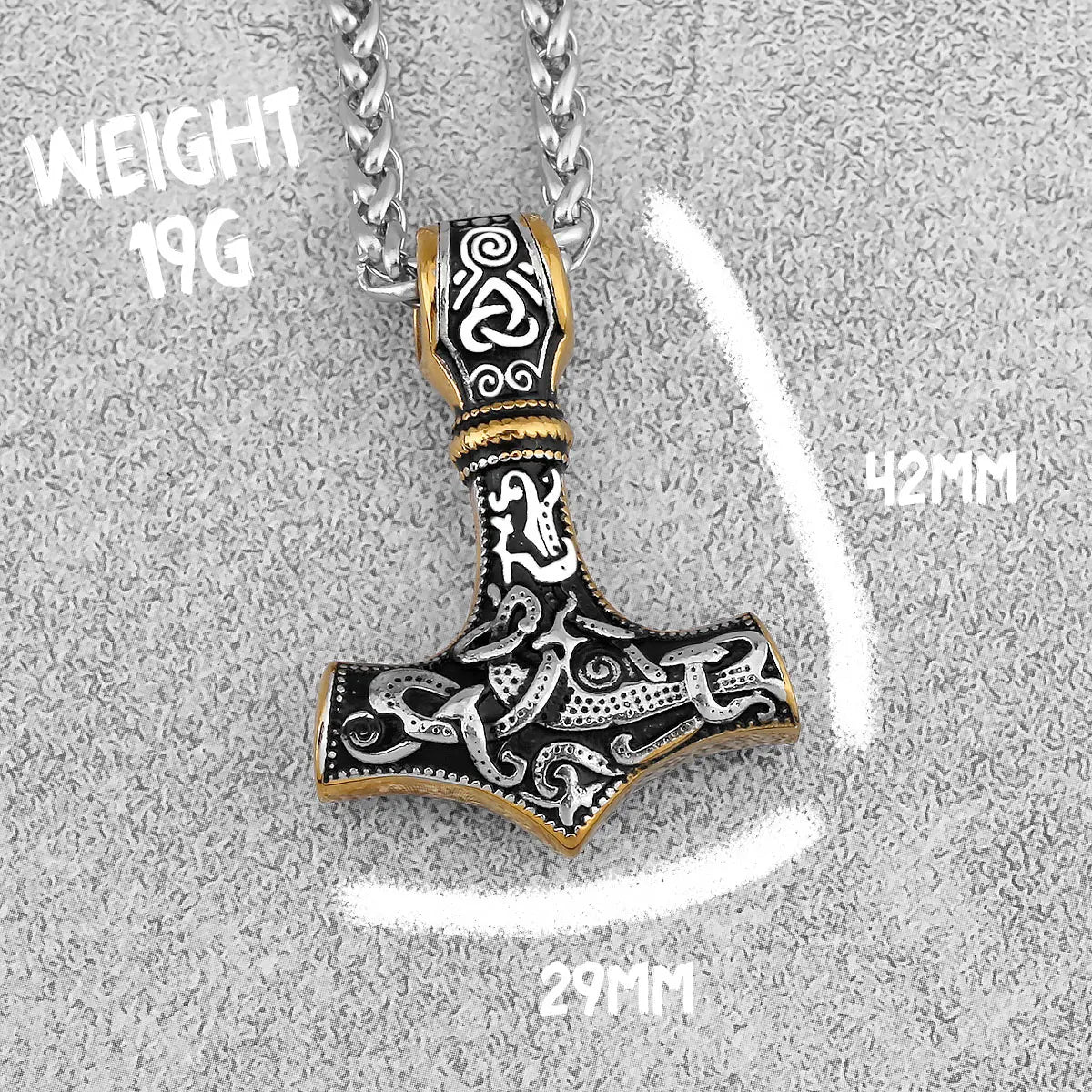 Nordic Viking Thor's Hammer Pendant Scandinavian Rune Amulet Necklace Stainless Steel Chain Men's Jewelry Gift
