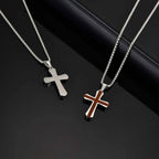 Wood Cross Silver Pendant Necklace — Stainless Steel