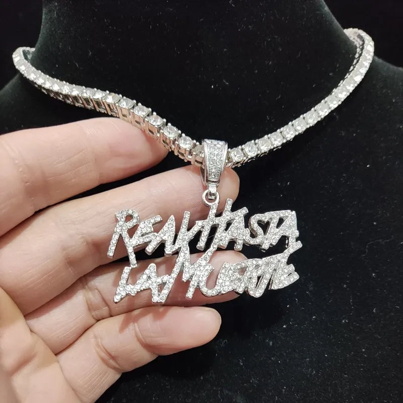 Men Women Hip Hop Letter Pendant Necklace 4mm Tennis chain Iced out Bling Bling Hiphop pendants Necklaces Fashion Charm