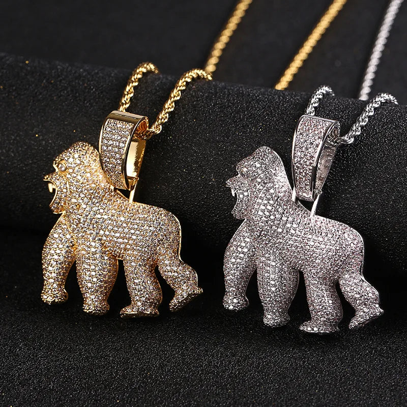 Men's Animal Gorilla Pendant Necklace, Fashionable Hip-Hop, Punk Rock, Animal Jewelry, Fashionable