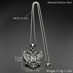 Russian Double-Headed Eagle National Emblem Symbol Pendant Necklaces for Women Men Silver Color Stainless Steel Jewelry Gift