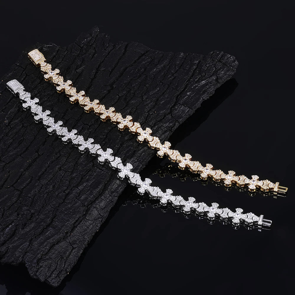 Iced Out Cross Bracelet Stainless Steel 12MM