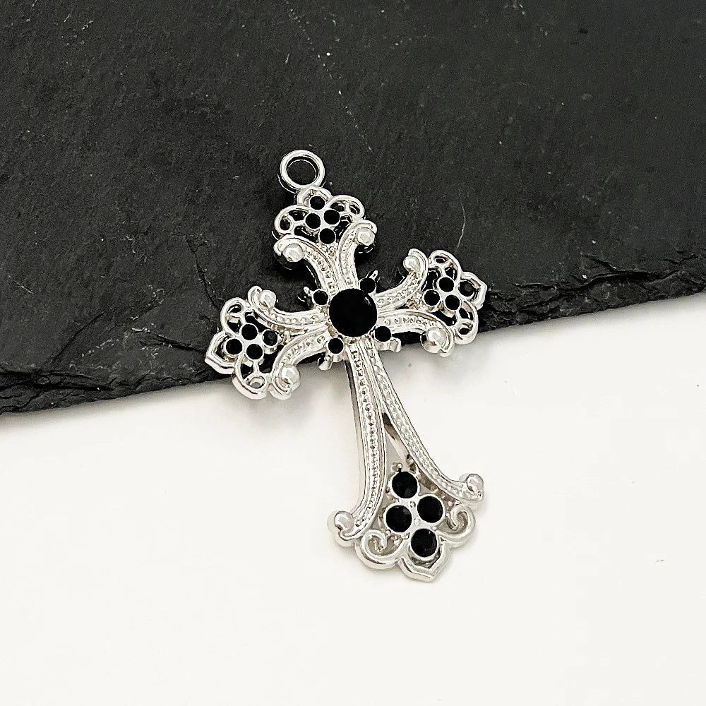 Iced Out Catholic Cross Silver Pendant Necklace