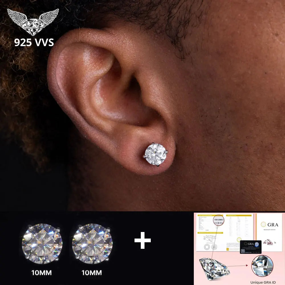 3/4/5/6/7/8/9/10mm D Color VVS Moissanite Stud Earrings S925 Sterling Silver Screw Thread Earrings Wedding Jewelry for Men Women