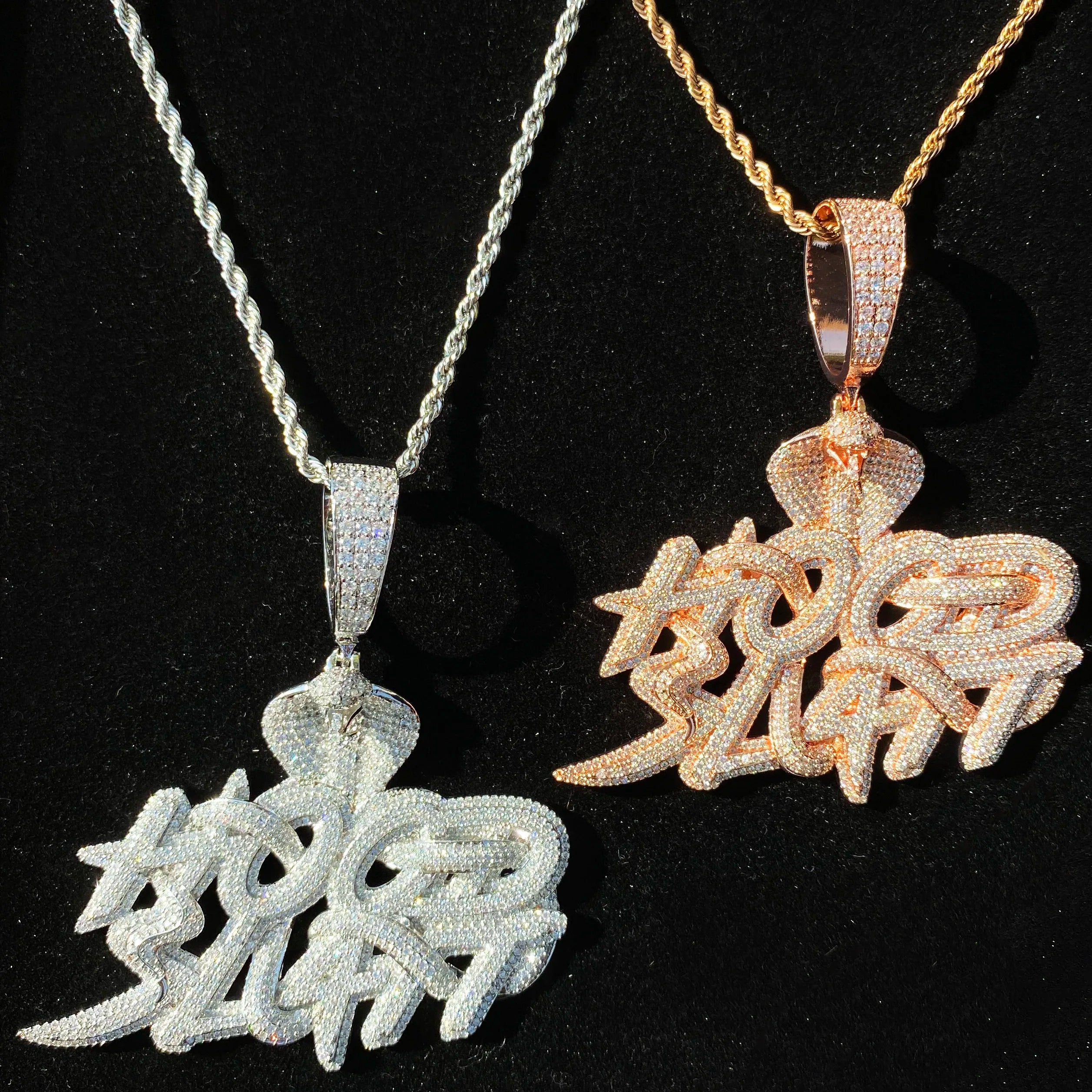 Aokaishen Iced Out Snake Hood Hustle Necklace Pendant for Men Real Gold Plated Cubic Zirconia Hip Hop Jewelry