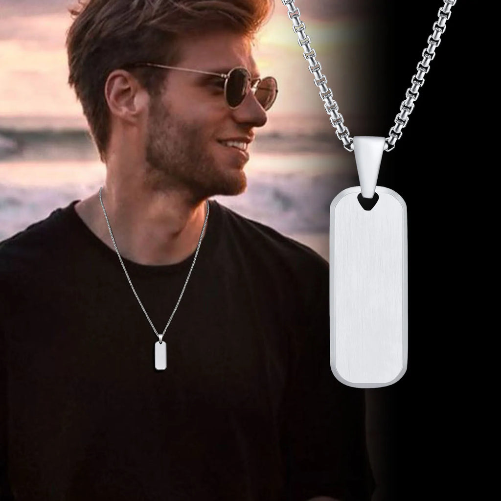 Rectangle Bar Box Chain Pendant — Stainless