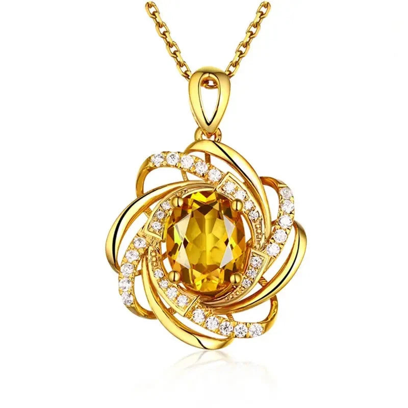 Gorgeous Flower Pendant Necklace with Blue/Yellow Cubic Zirconia Aesthetic Wedding Accessories Trendy Jewelry for Women