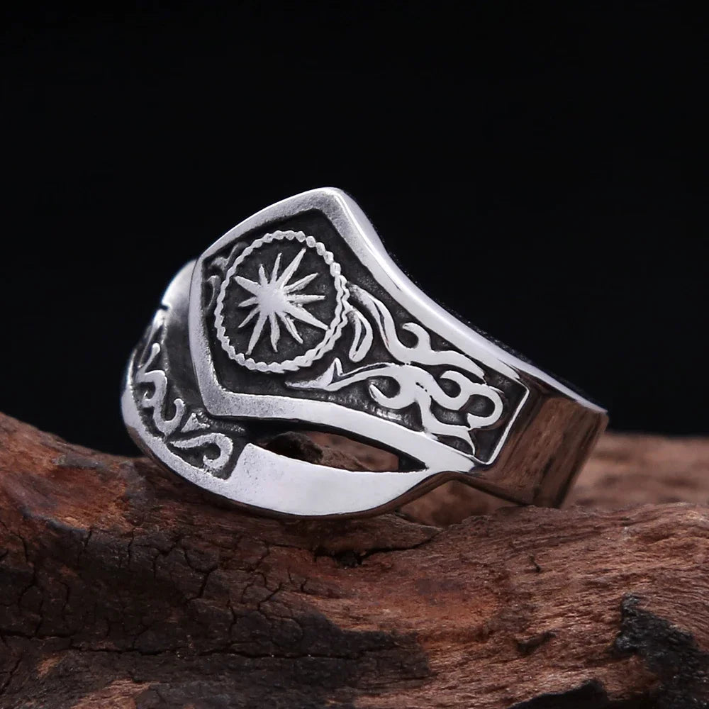 Sun Steel Ring Vintage Indian Style God 316L Punk