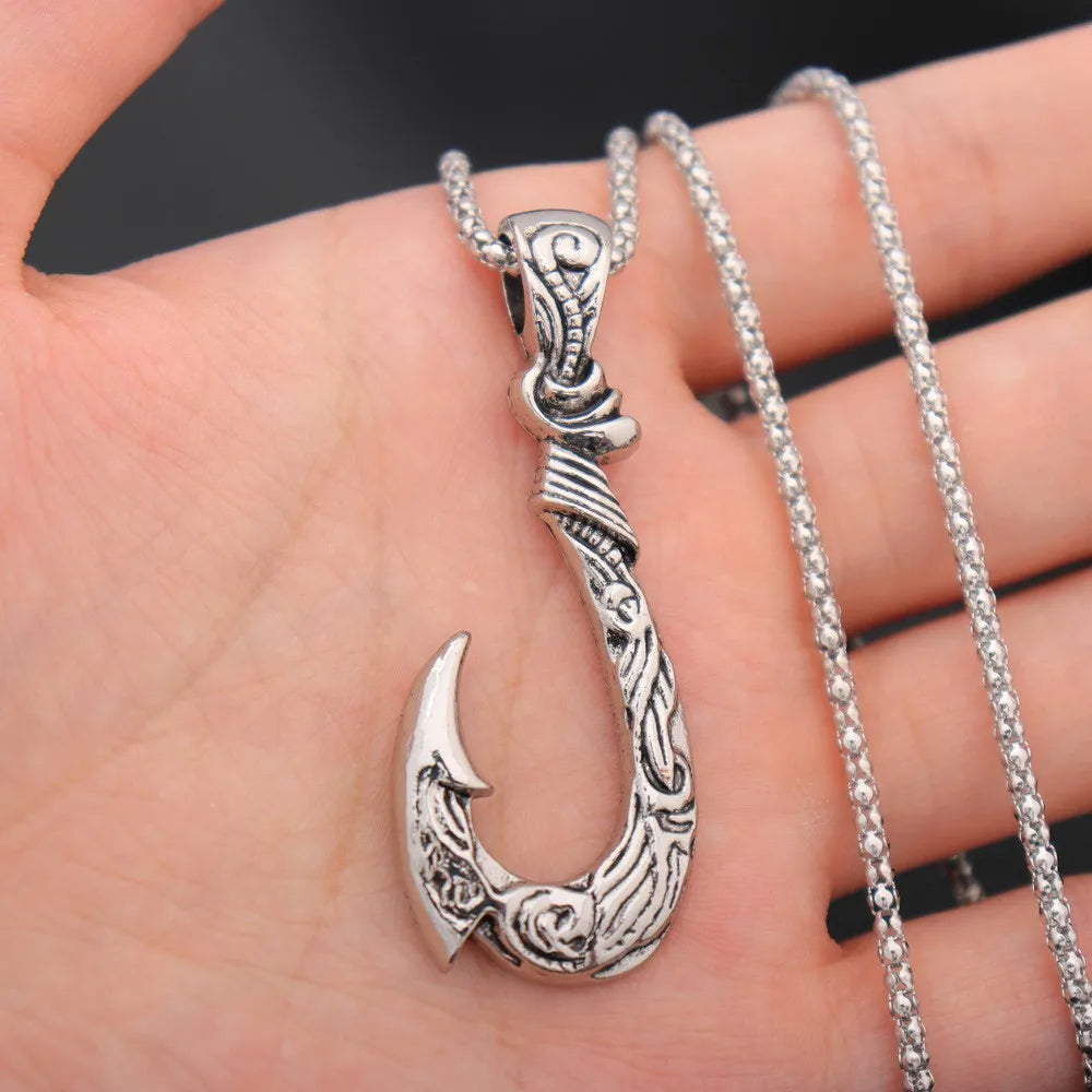 Norse Mythology Moana Fishing Hook Men's Pendant Necklace Retro Legendary Viking Designer Pendants Box Chain Jewelry Party Gift
