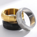 Waterproof Vacuum Plated Gold Color Stainless Steel Men's Ring 7mm Width Brushed Finished with Inner Curve Design Rings