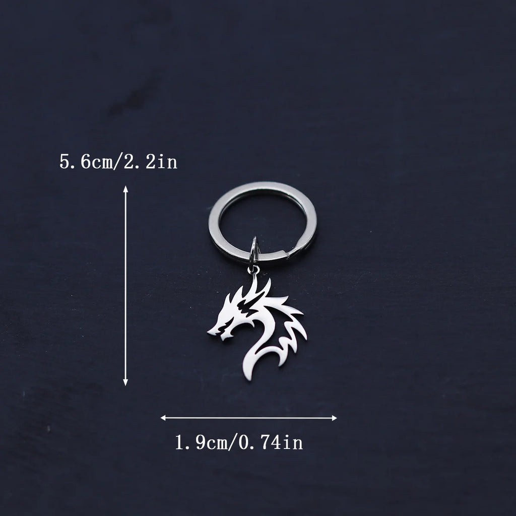 Gothic Flame Dragon Head Keychain — Stainless Steel