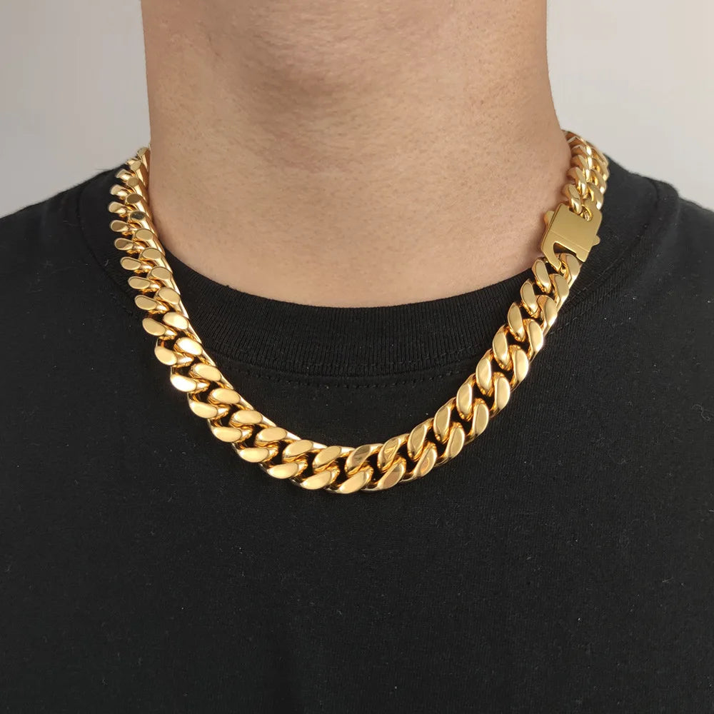 Miami Curb Cuban Chain Necklace & Bracelet 14mm — Stainless Steel