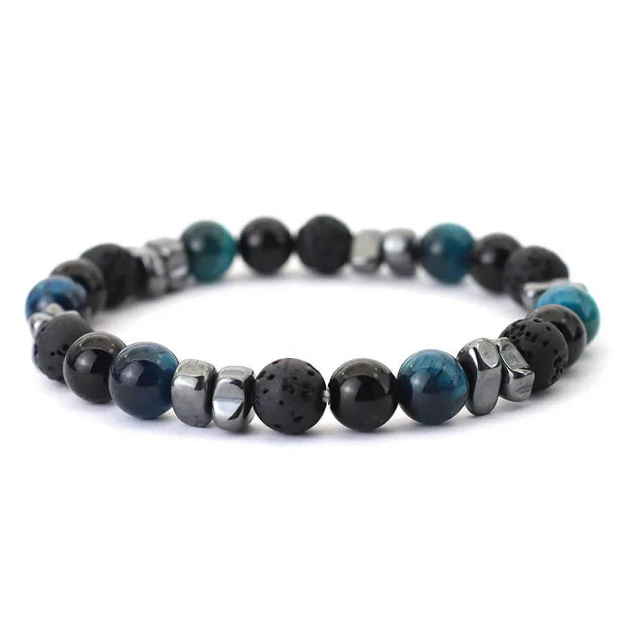 Stone Bead Strand Bracelet for Men — Blue, Black & Brown Options