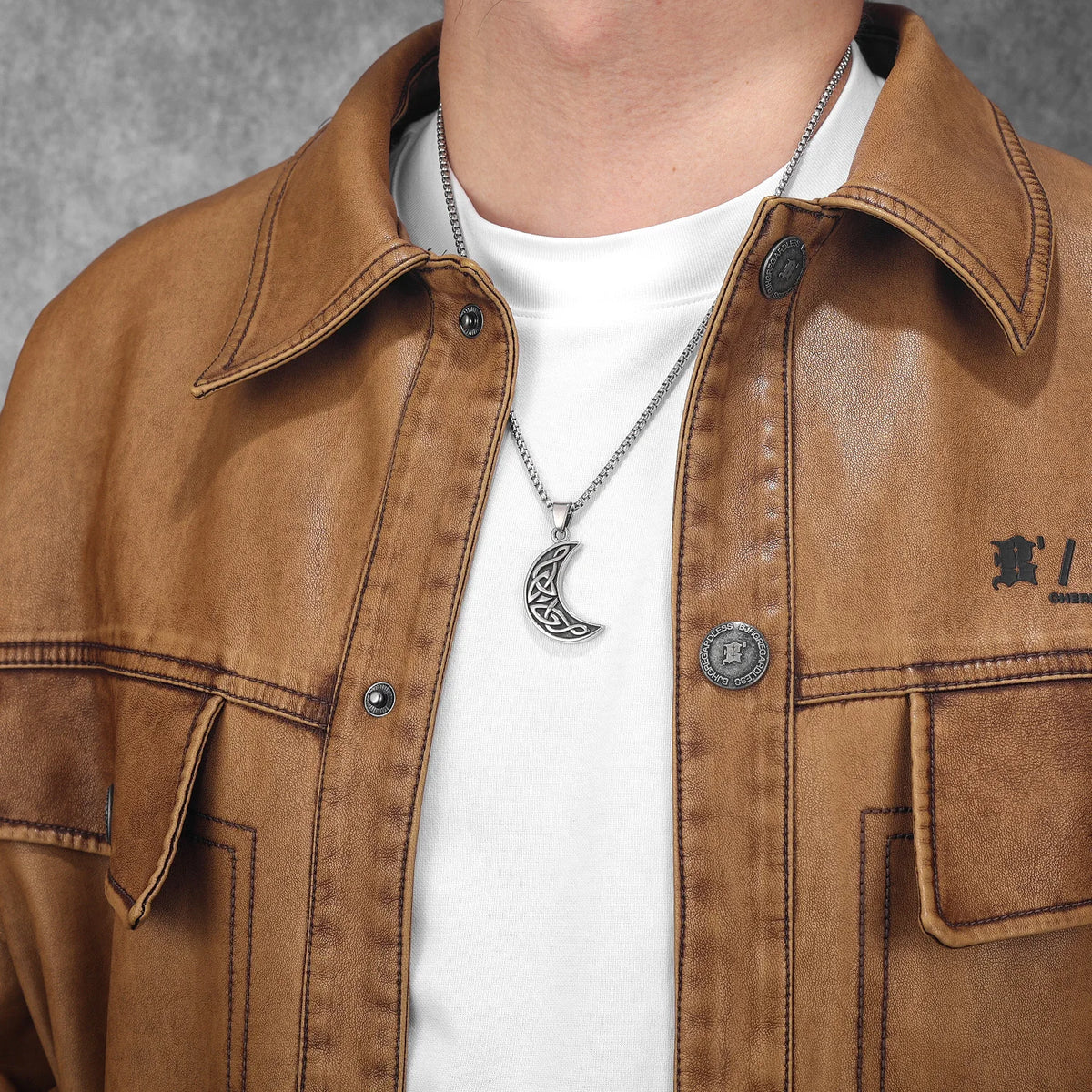 Celtic Knot Crescent Moon Pendant Necklace — Stainless Steel