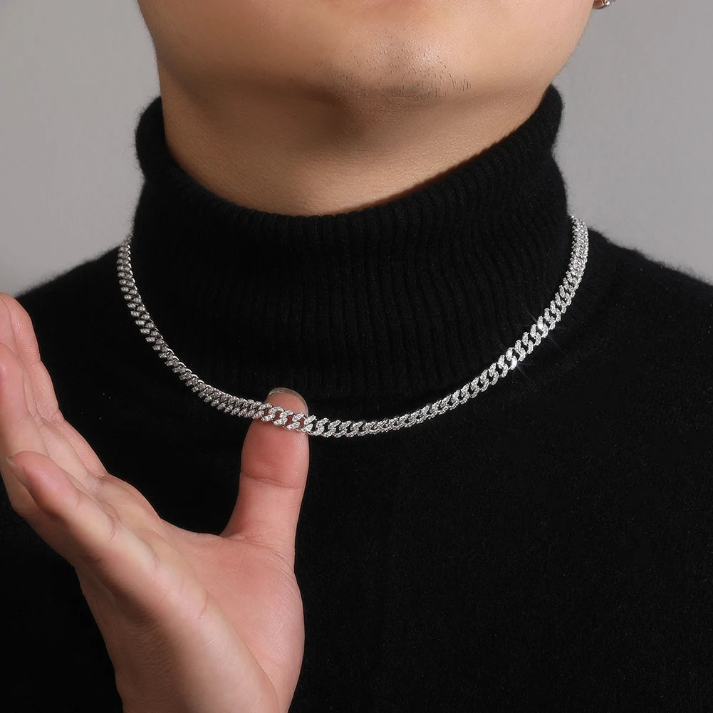 Uwin S925 Moissanite 6mm Cuban Chain Miami Sterling Silver Necklace for Women Bracelets Diamond Tester High Quality