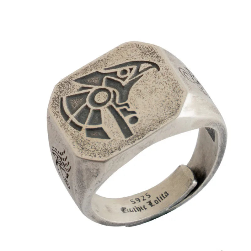New Vintage Fashion Trend Ancient Egyptian Gods Eye of Horus Death Anubis Graphic Ring Men's Open Adjustable Ring