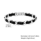 Cuban Black Leather Chain Bracelet — Stainless Steel