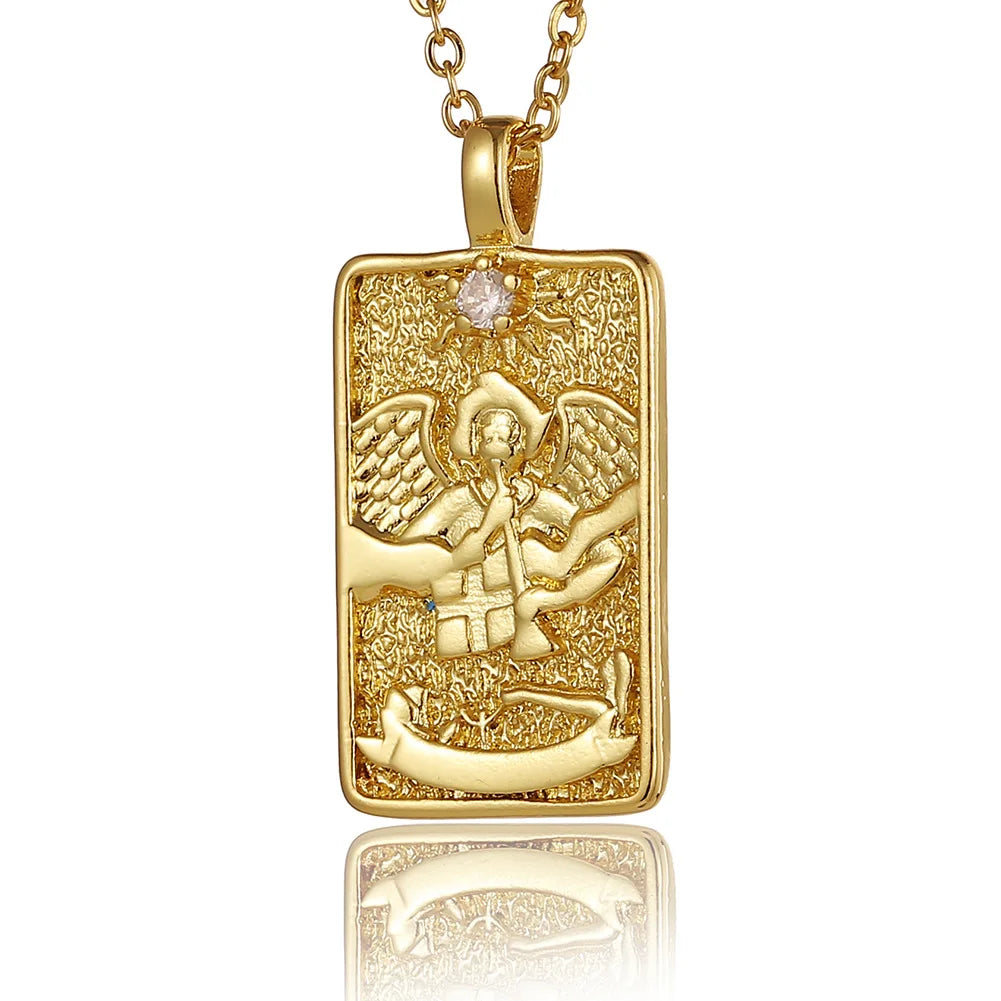 22 Style Classic Tarot Card Pendant Necklace Double Sided Zircon Tarot Necklace Major Arcana Empress Sun Star Sign