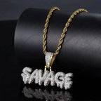 Bling Iced Out Savage Pendant Cubic Zirconia Letter Necklace for Men Women Hip Hop Rock Rap Party Jewelry