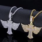 Cross Angel Wings Pendant Necklace Iced Out