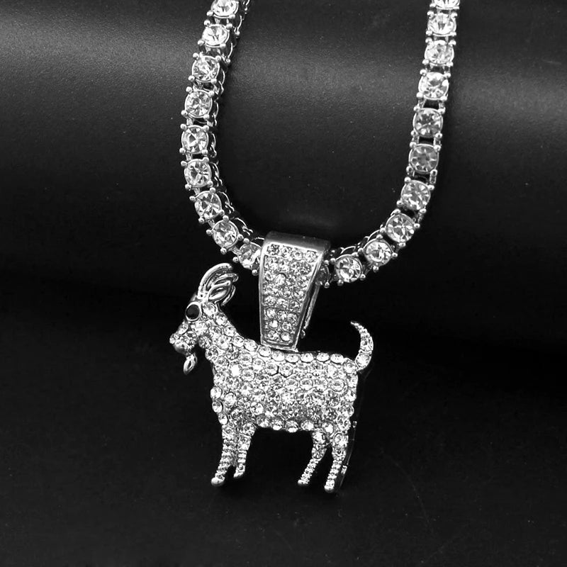 Fashion Gold Goat Pendant Necklace Hip Hop Tennis Chain Necklaces For Women Mens Gifts Motivation Jewelry