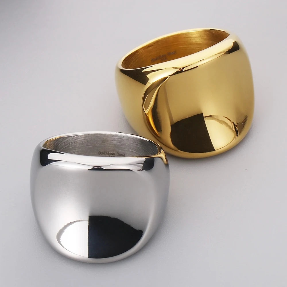 18K Vacuum Plated Wide Rings for Man Solid 316l Stainless Steel Men's Band Accessories Engagement Ring Birthday Party