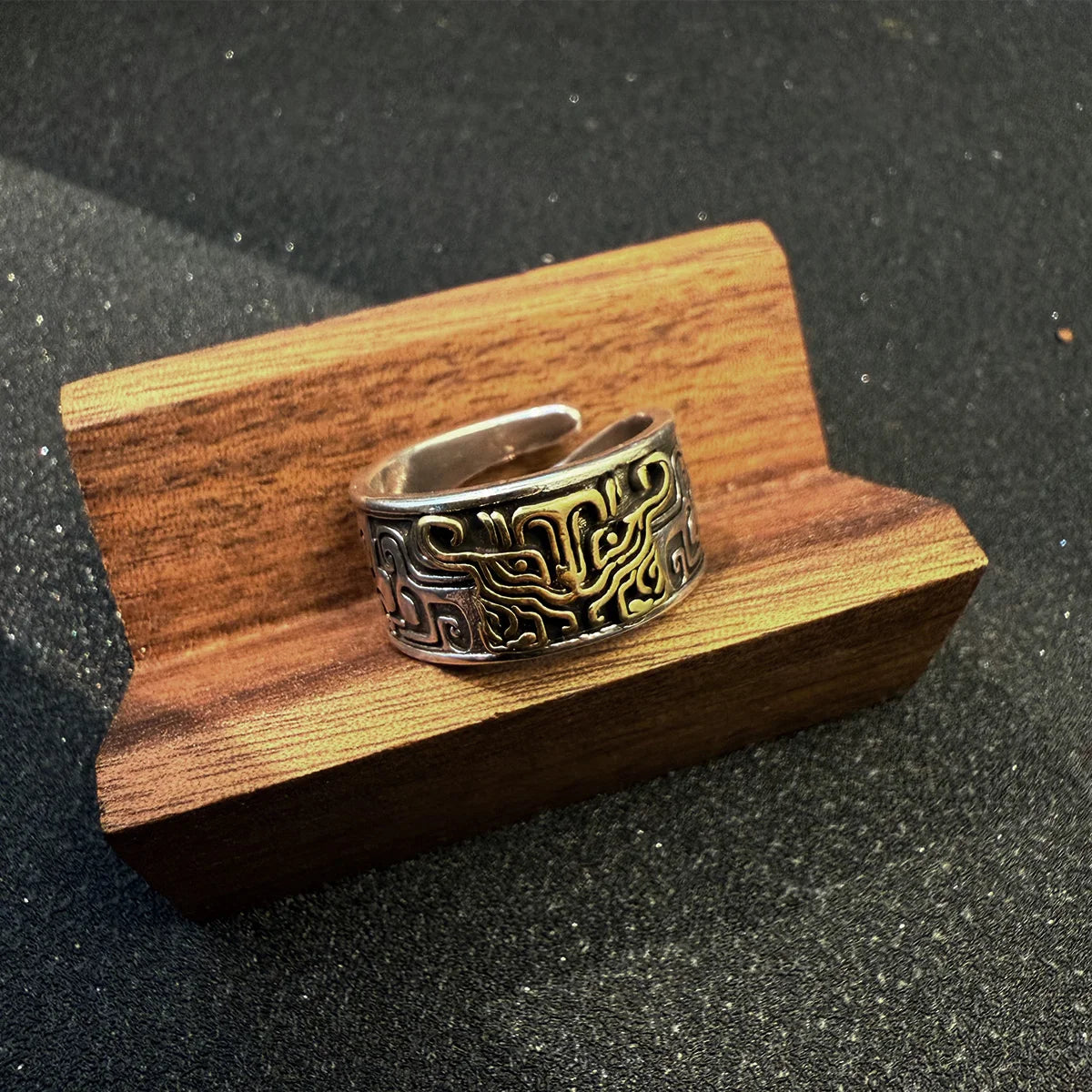 Retro Taotie Chinese Mythology Adjustable Open Ring For Men Punk Gothic Edgy Copper Jewelry Unisex Accessories Gift