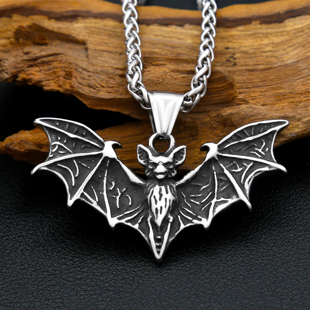 Gothic Bat Steel Pendant Necklace Punk Biker Animal