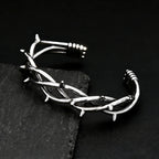 Vintage Gothic Thorn Open Cuff Bracelet For Men Women Stainless Steel Twisted Bangles Punk Rock Wrist Jewelry Fashion