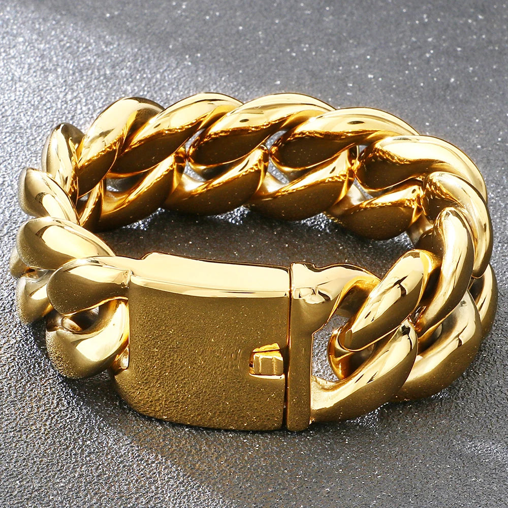 Cool 25/30mm Hip Hop Cuban Link Chain Bracelet Man Vacuum Plated 316l Stainless Steel Men's Bracelets Heavy Duty Street
