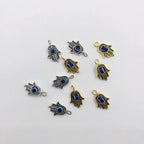 10Pcs Antique Silver Color Hamsa Fatima Hand Charm Evil Blue Eye Bead fit Pendant Necklace Bracelet Jewelry Accessories DIY