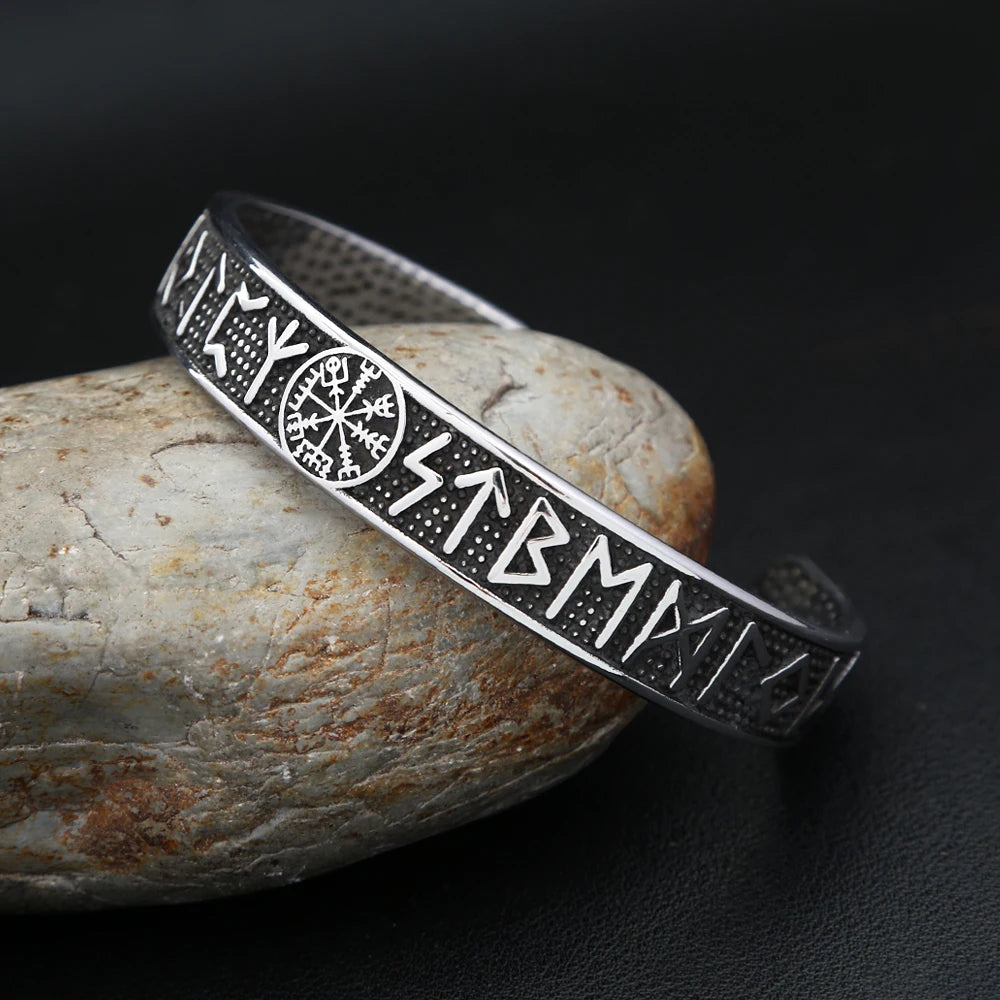 Vintage Nordic Viking Compass Bracelet Punk 316L Stainless Steel Vikings Rune Men Bangles Biker Amulet Jewelry Gift