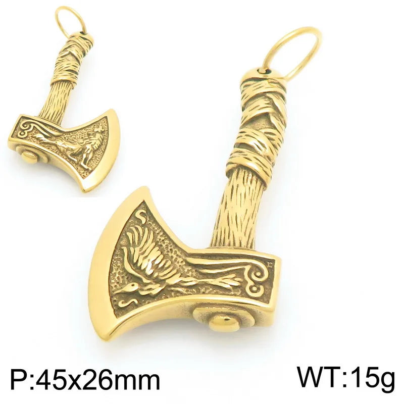 Trendy Retro Crow Prairie Wolf Double Sided Viking Tomahawk Pendant Necklace Charm Men's Necklace Metal Accessorie Party Jewelry