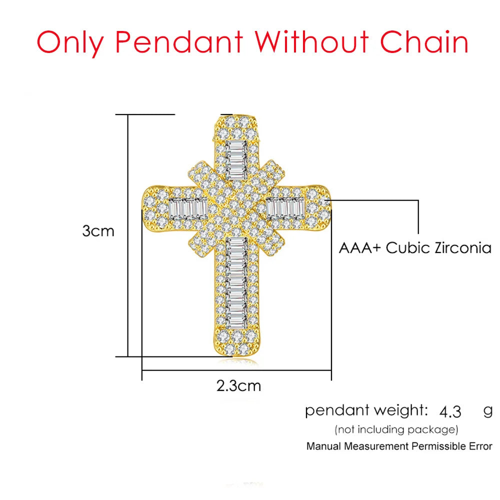 Cross Pendant Rope Box Chain Necklace Iced Out CZ
