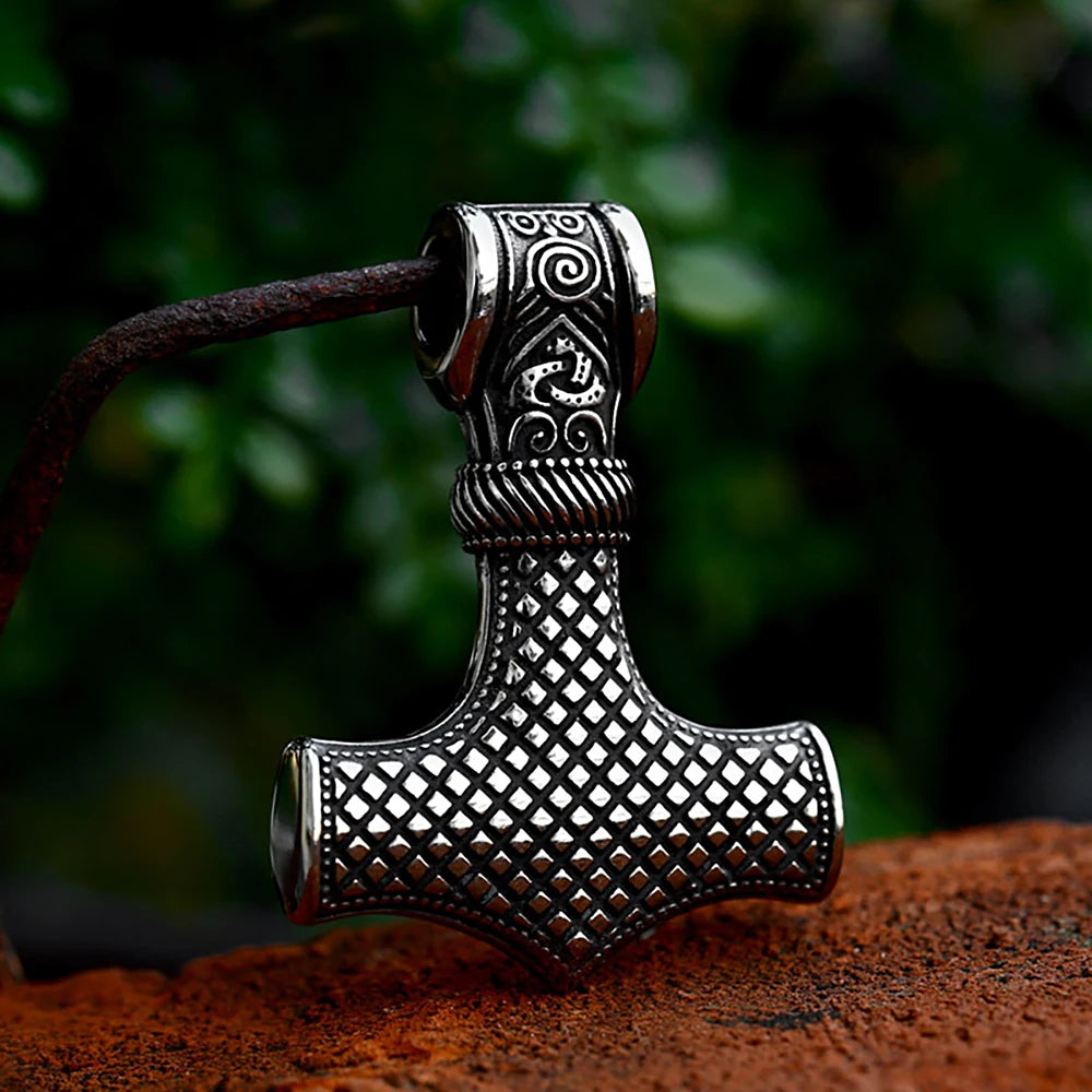 Vintage Stainless Steel Viking Thor's Hammer Pendant Necklace For Men Nordic Celtic Knot Necklace Fashion Jewelry Gift