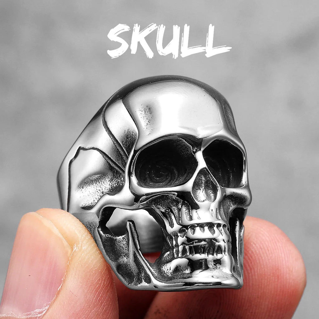 Vintage Punk Gothic All Skull Head Series Stainless Steel Womens Mens Rings Unique for Biker Jewelry Creativity Gift