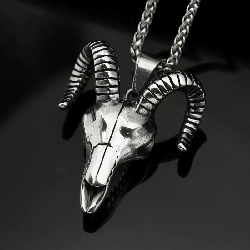Vintage 316L Stainless Steel Goat Necklace Hanging Men Chain Street Hip Hop Style Gothic Skull Pendant Jewelry Accessories