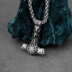 Viking Thor Hammer Skull Helmet Pendant Necklace