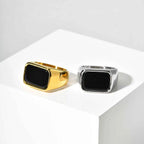 Minimal Square Stone Ring — Stainless Steel