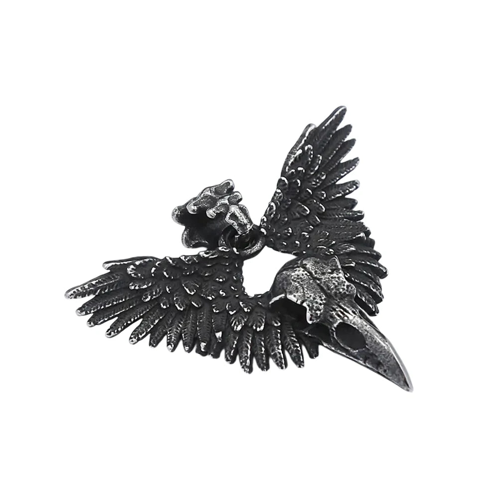 Gothic Crow Skull Stainless Steel Pendant Necklace