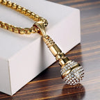 New Personality Gold-Plated Microphone Necklace Man Woman Hip Hop Rock-Encrusted Microphone Pendant Accessories Party