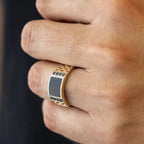 Gold Plated Stainless Steel Rings For Men Creative Gold Drip Oil Black Diamond Ring Jewelry Accessories Wholesale Size 7-13