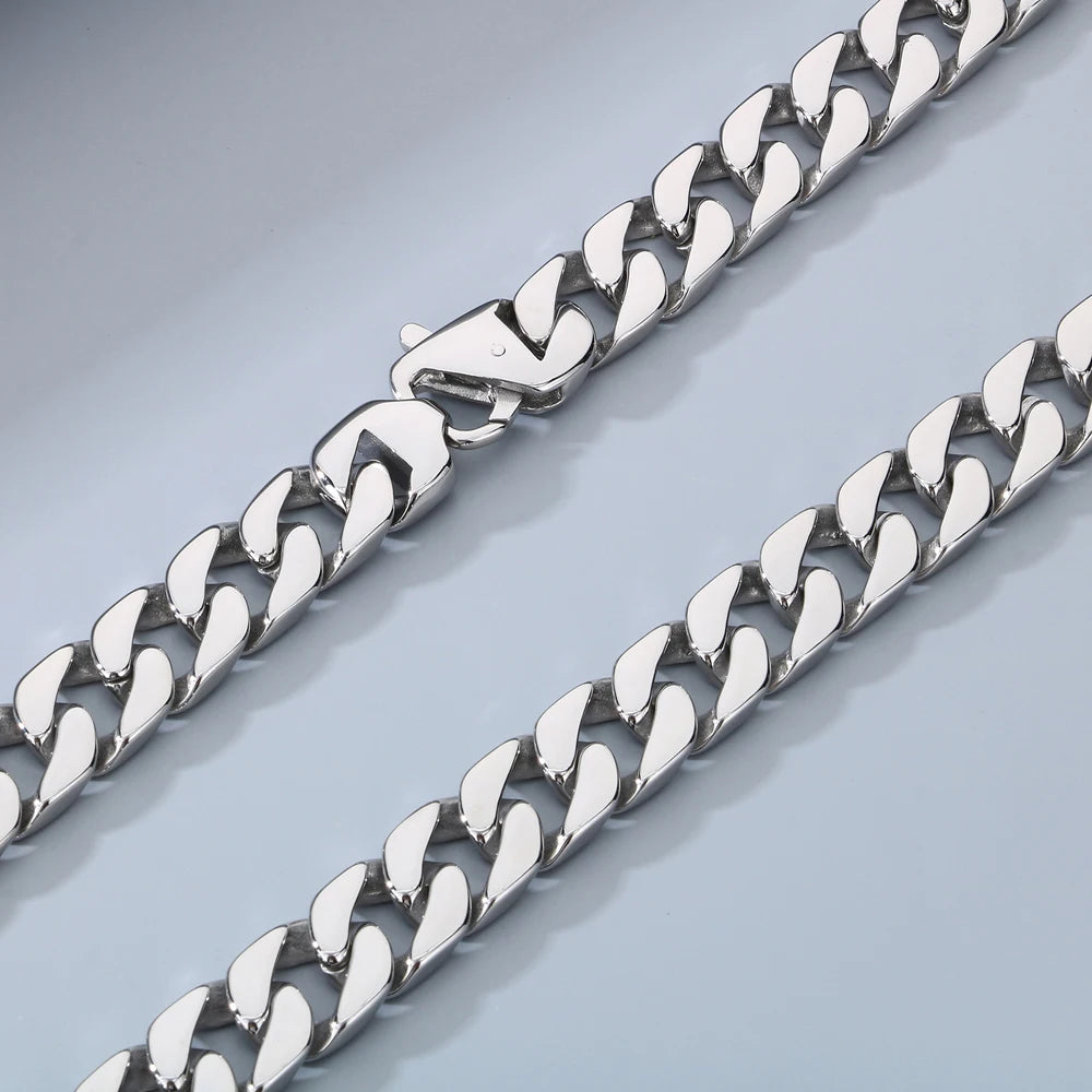 60CM 15MM Width Curb Cuban Link Chain Necklace for Man 316L Stainless Steel On Neck Chains Jewelry Men's Necklaces